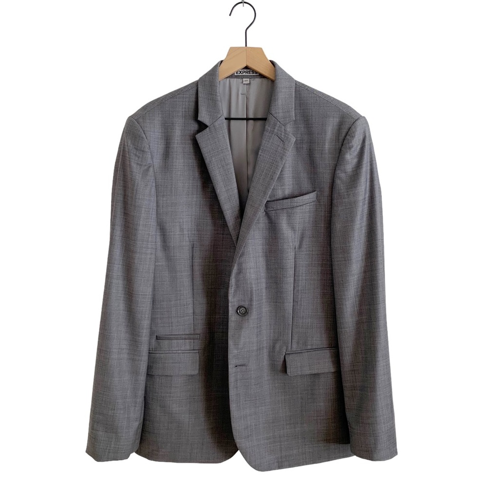 Express Gray Photographer Fitted Wool Blend Sport Coat